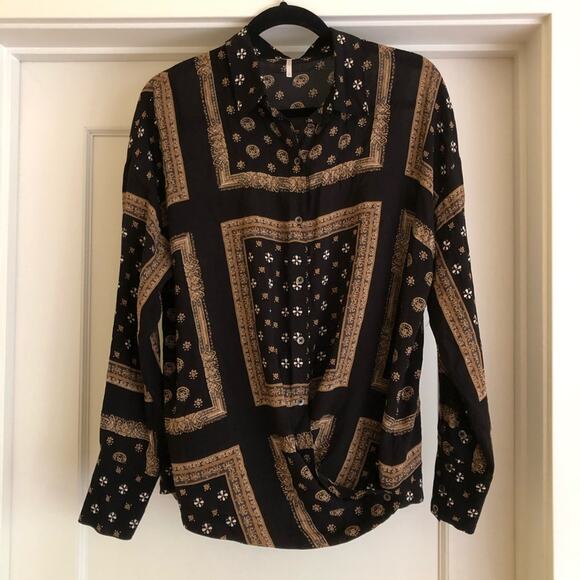 Free People Little Secrets Black Printed Blouse - Picture 3 of 7